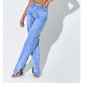 Light Wash Split Hem Jeans